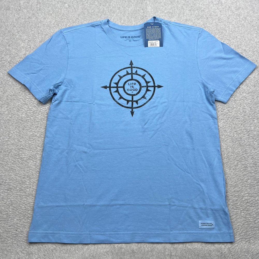NEW Life is Good Crusher Tee Mens M Blue Sun Compass Graphic Short Sleeve Shirt